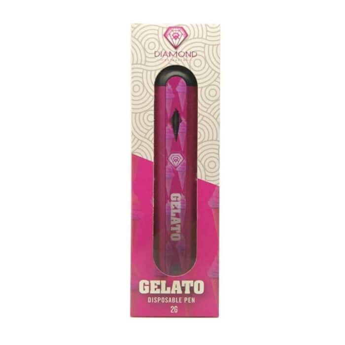 Pink disposable Gelato pen with diamond logo, 2g capacity, ideal for creative writing or art projects. Perfect for artists and stationery enthusiasts.