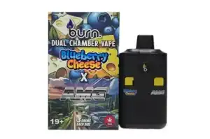 Blueberry Cheese Burn Dual Chamber Vape with AMC branding, designed for flavored vaping enthusiasts.
